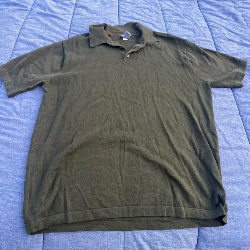 Gap Factory Olive Green Soft Knit Polo Style Short Sleeve Sweater Size Medium